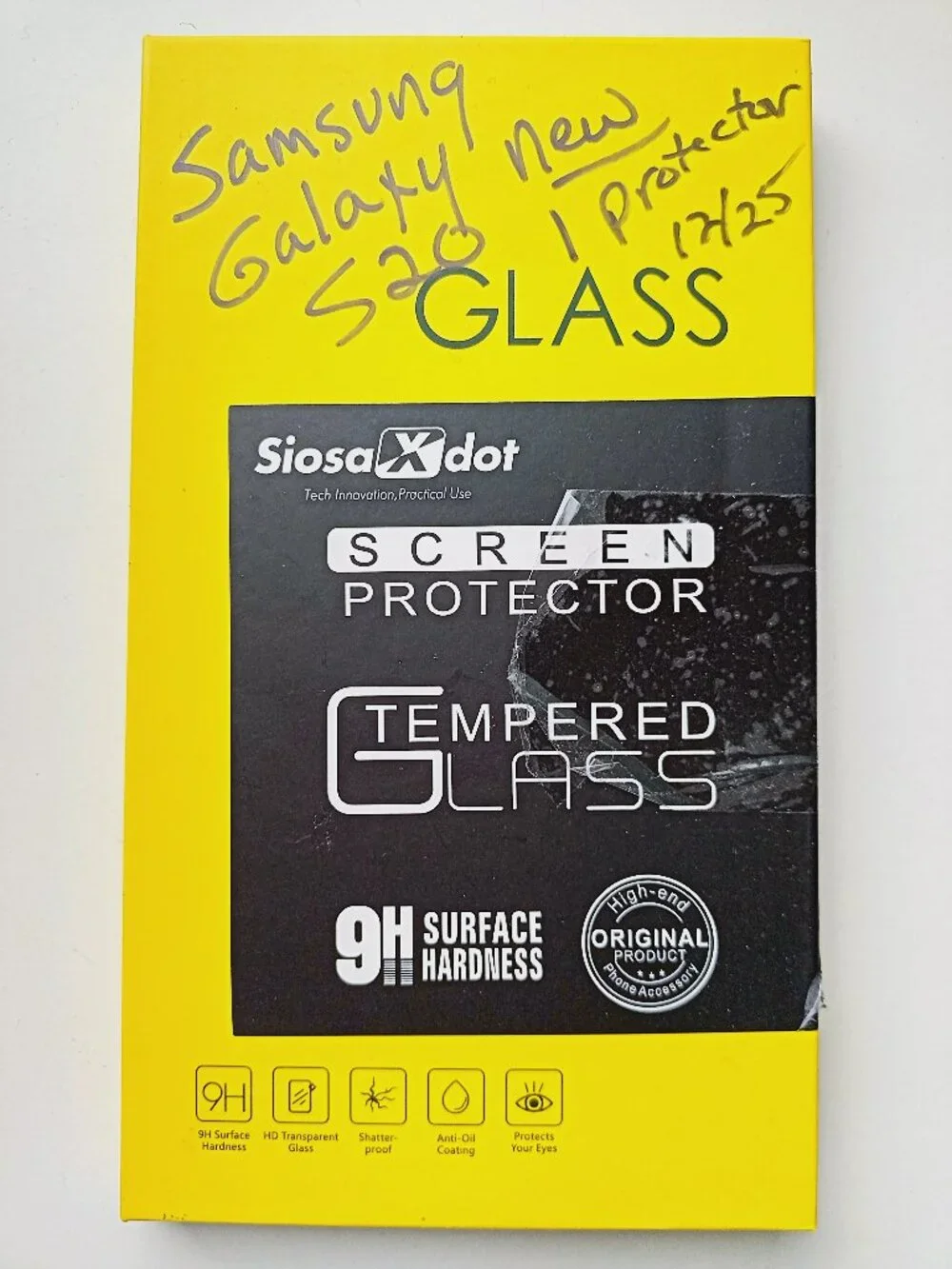 SiosaXdot Screen Protector tempered glass 9H Surface Hardness Samsung Galaxy S20
